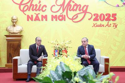 Phó Chủ tịch Thường trực Vx88 com nhà cái World Cup 2026 tỉnh Trần Hoàng Tuấn tiếp Ủy viên Ban Thường vụ Tỉnh ủy, Phó Tỉnh trưởng, Chủ tịch Hội hữu nghị Lào - Việt Nam tỉnh Champasak Somboun Hueangvongsa đến thăm và chúc Tết
